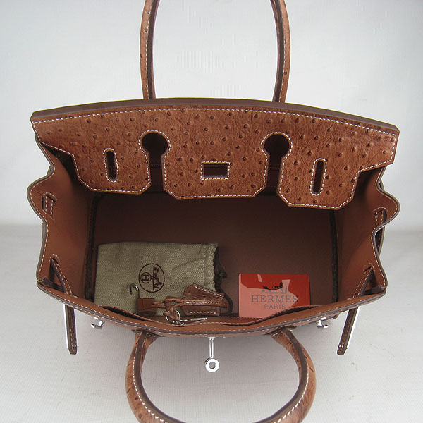 Replica Hermes Birkin 30CM Ostrich Veins Handbag Light Coffee 6088 On Sale